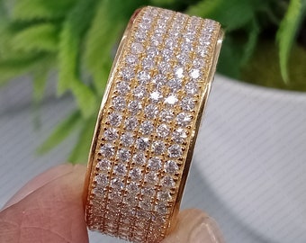 Lab Grown Diamond Full Eternit Band CVD Diamond Mens Eternity Wedding Band, Five Row Eternity Ring, Solid 14K Yellow Gold, Engagement Band