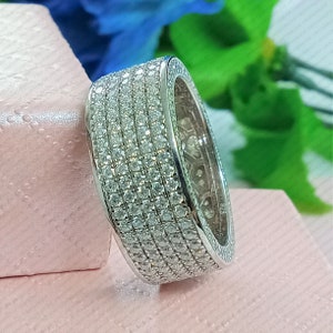 Lab Grown Diamond Mens Wedding Band, Lab Diamond Eternity Band, 5 Row Wide Band for Mens Engagement, Gift for Husband 14K Solid White Gold