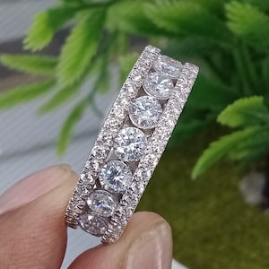 Anillo de aniversario, anillo de esmeralda brillante para siempre brillante Moissanite Eternity Band Ring, anillo de oro blanco de 14K