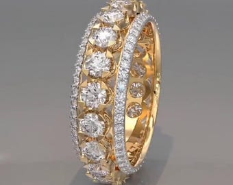 5.5TCW Round Moissanite Mens Wedding Band 14K Gold Plated 925 Silver Eternity Ring