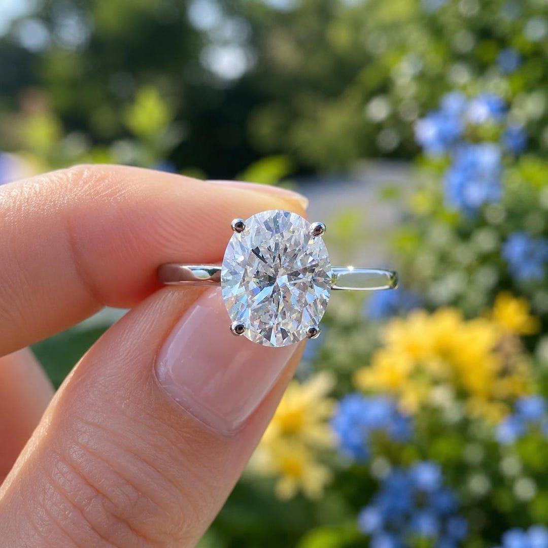 Oval Moissanite Engagement Ring 14K Solid Gold Solitaire Wedding Ring ...