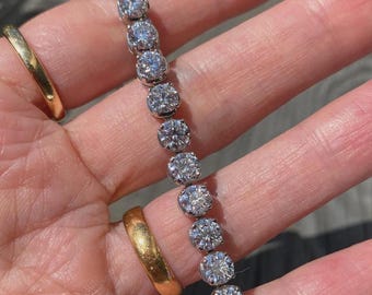 Round Cut VVS1 Moissanite Tennis Bracelet 14K White Gold Plated Solid 925 Sterling Silver Iced Out Wristband Women Gift For Her