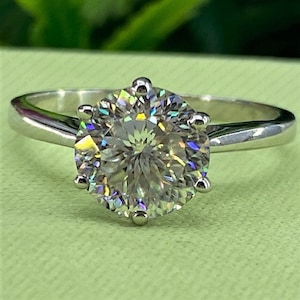 2.0Ct Round Portuguese Cut Moissanite Engagement Ring, Bridal wedding ring, 14K Solid Gold Diamond Ring, Solitaire Engagement Ring