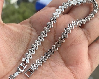 Moissanite Tennis Bracelet 925 Silver Dollar Sign Bracelet 14K White Gold Plated Women