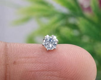 3mm Moissanite Nose Pin 18K Solid Gold 6-Prong Stud Natural Diamond Lab Grown