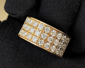 Mens Moissanite 3 Row Pave Band Ring 14K Gold Plated Silver Iced Out Pinky Ring