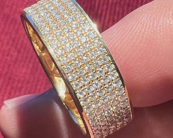 Lab Grown Diamond Mens Wedding Band: 14K White Gold 5 Row Eternity Ring
