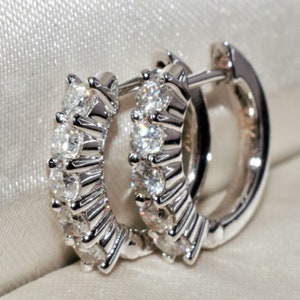 Round Cut Moissanite Hoop Earrings, Moissanite Clip on Earring, Gift For Fiance, Solid Gold Earring, Womens Earring, Earlobe Earring