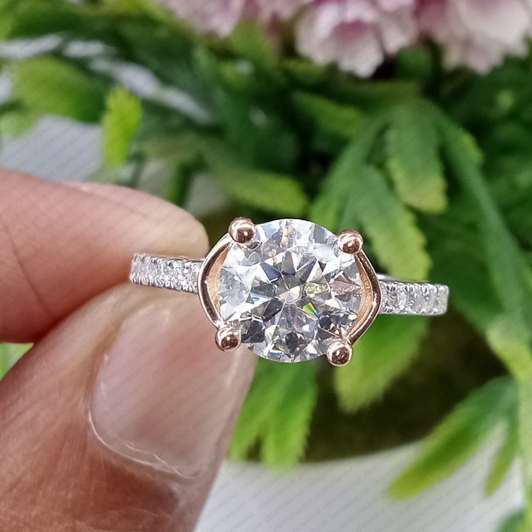 Round Lab Grown Diamond Ring, VS1 Lab Created Diamond Solitaire Engagement Ring, 14K Multi Tone
