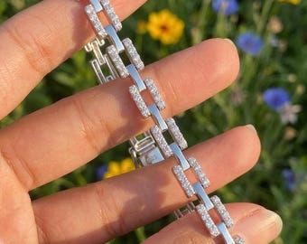 Moissanite Link Tennis Bracelet 14K White Gold Plated 925 Sterling Silver Women Gift