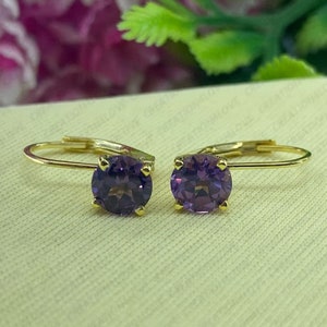 Alexandrite Lever Back earrings | Color Changing stone earrings | Women Lever earrings | Round Cut Hoop Earring