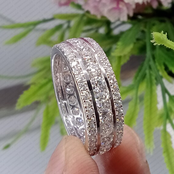 Mens Lab Grown Diamond Wedding Band CVD Diamond Full Eternity Band Mens Engagement Band Mens Diamond Band for Wife Solid 14K White Gold Etsy
