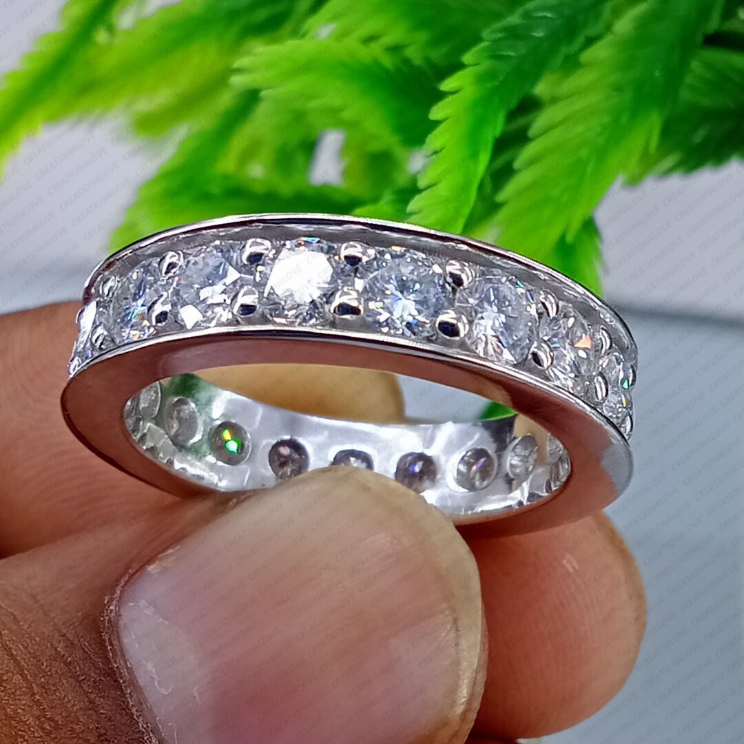Moissanite Eternity Wedding Band, Round Cut Moissanite Full Eternity