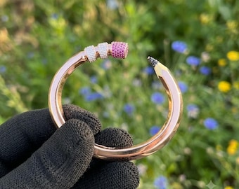 Pencil Bangle Bracelet 925 Silver Moissanite Multi Color Cuff Teacher Gift 14K Gold Plated