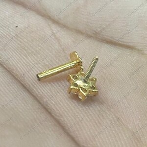 18K Gold Flower Diamond Nose Pin Flat Back Threadless Push Stud Piercing Ring bild 2
