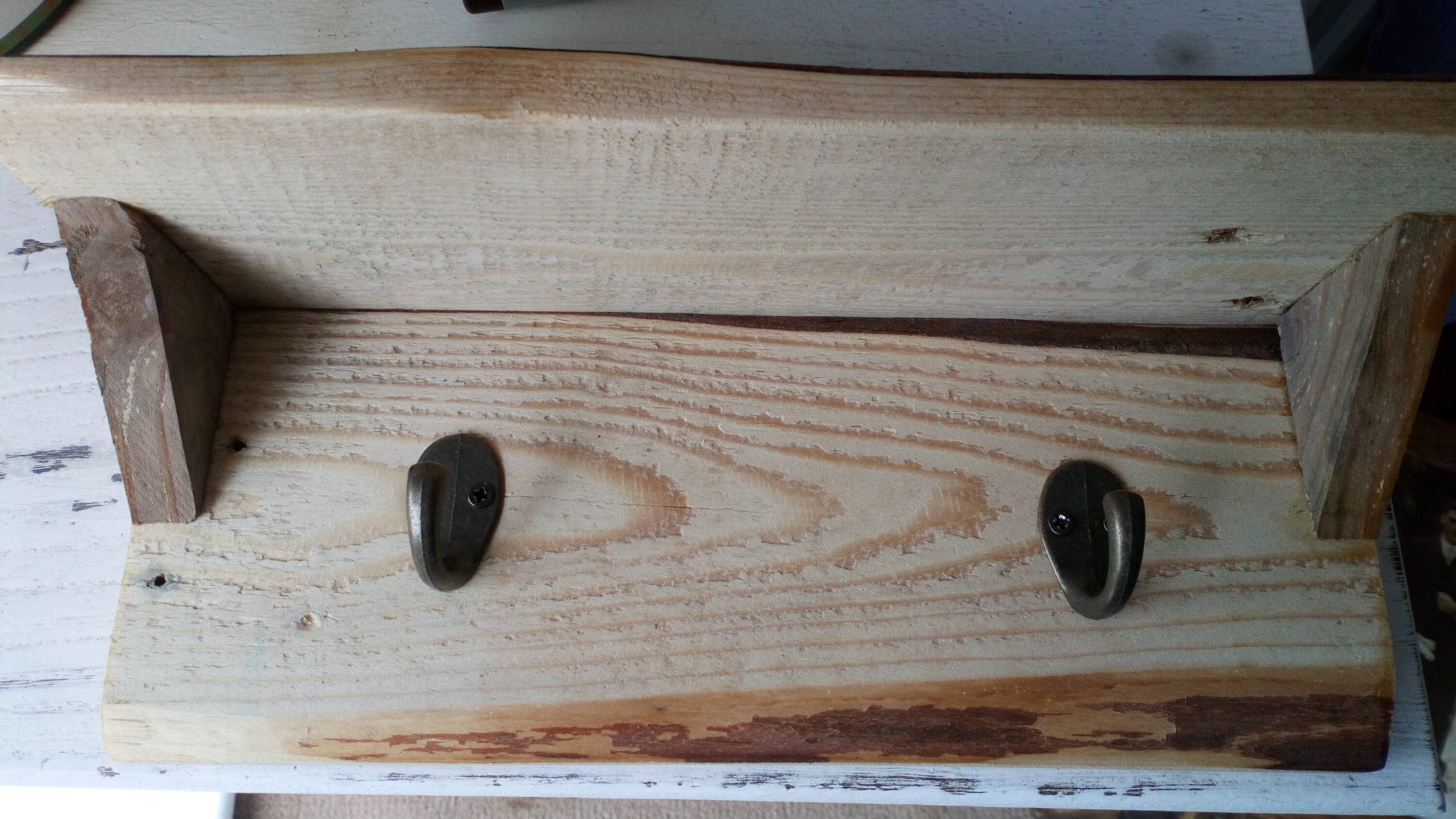 Small rustic reclaimed wooden shelf with two hooks Etsy