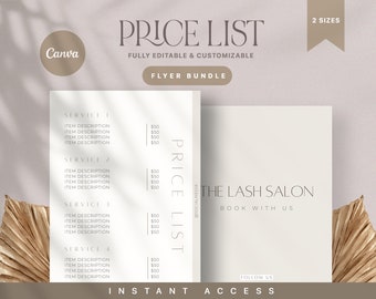 Canva Neutral Lash Price List Design Templates, Pre Made Lash Price List, Beauty Salon Price List, Lash Extension Menu Catalog, Lash Artist