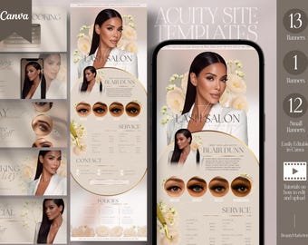 Floral Acuity Site Template | Editable Lash Booking Page | Soft Beige Canva Scheduler Design
