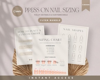 DIY Press On Nail Sizing Kit & Chart, Neutral Reusable Nail Measurement Guide, Custom Press-On Nail Fit, Nail sizing kit template