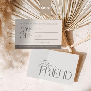 Canva紹介カード、ビジネス紹介プログラムテンプレート、友達紹介名刺、ヘアロイヤリティカード、紹介ありがとうございますカード
