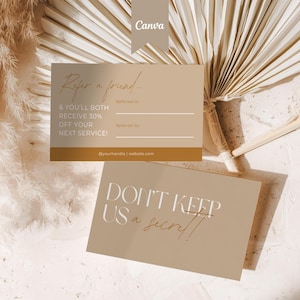 Canva紹介カード、ビジネス紹介プログラムテンプレート、友達紹介名刺、ヘアロイヤリティカード、紹介ありがとうございますカード