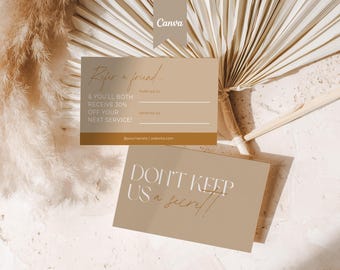 Salon Referral Card Template: Hair, Nail, Lash Tech (Canva Editable, Digital Download)