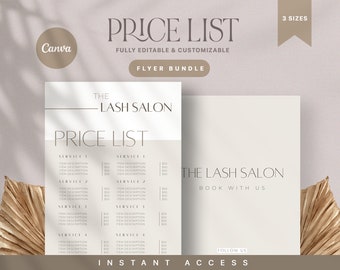 Canva Neutral Lash Price List Design Templates, Pre Made Lash Price List, Beauty Salon Price List, Lash Extension Menu Catalog, Lash Artist