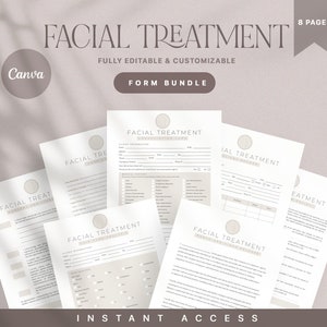 Facial Treatment Forms | Editable Esthetician Templates | Client Intake Form | Facial Treatment Forms | Canva Template | Beauty Salon Forms