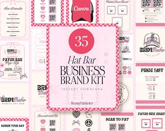 35 pc Trucker hat bar brand kit, trucker hat template printable, hat bar canva template, trucker hat bar template, trucker hat bar pop up