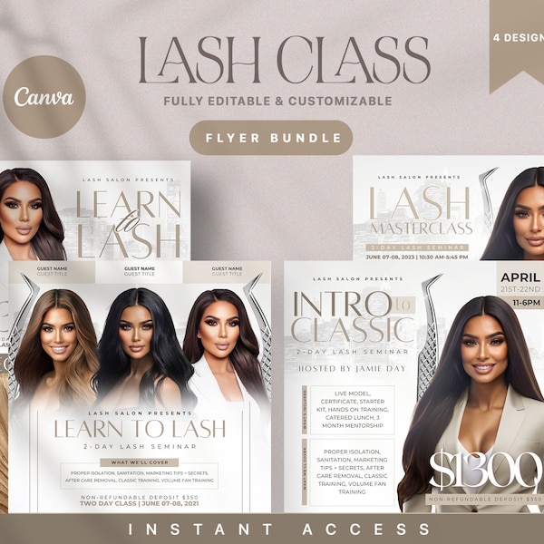 Ensemble de brochures pour la classe des cils | Circulaire du cours | Formation sur les cils | Réserver maintenant Formation | Flyer Extensions de cils | Circulaire du cours de beauté | Modifier dans Canvas