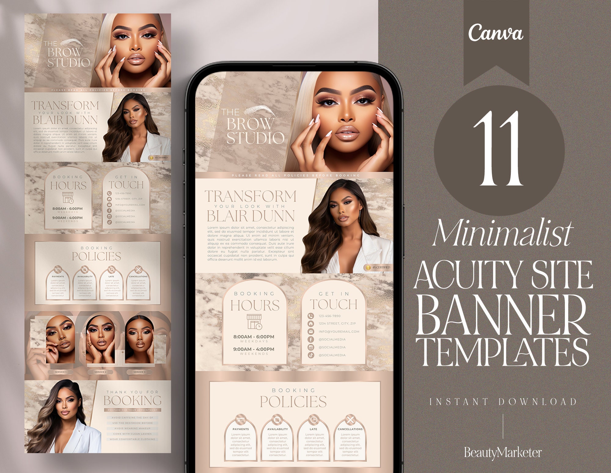 Acuity Booking Template | Editable Brow & PMU Site | Luxe Canva Scheduler