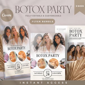 Flyer de soirée Botox, modèle d'invitation modifiable pour événements beauté, marketing numérique, carte de promotion de spa esthétique, promotion de spa Med