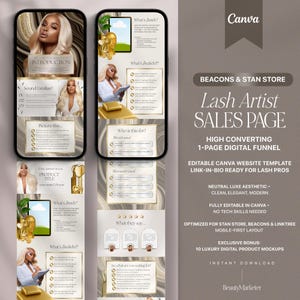 Lash Trainer Ebook or Product Sales Page Template, Beacons, Stan Store, Link in Bio, Editable Canva Minimalist Design for Digital Products