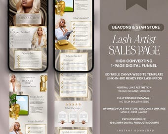 Lash Trainer Ebook or Product Sales Page Template, Beacons, Stan Store, Link in Bio, Editable Canva Minimalist Design for Digital Products