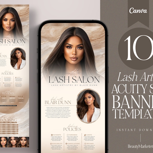 Karamell Acuity Template | Bearbeitbare Lash-Buchungsseite | Luxe Warm Marble Canvas Layout
