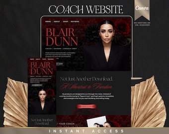 Canva Website Template for Coaches, Hosted in Canva, Editable Landing Page Design, Professional Coaching Site, Dark Feminine Aesthetic