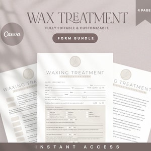 Ensemble de formulaires de traitement d'épilation à la cire, ensemble de formulaires d'esthéticienne professionnelle, formulaires de consentement pour les soins de la peau, consultation d'épilation, formulaires de spa, modèle Canva