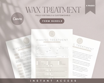 Paquete de formularios para depilación, formularios para esteticistas profesionales, formularios de consentimiento para el cuidado de la piel, consulta de depilación, formularios para spa, plantilla de Canva