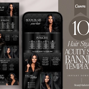 Black Acuity Site Template for Hair Stylists | Editable Booking Page | Luxe Canva Salon Layout