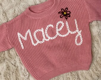 Hand Embroidered Name Sweater | Luxury Baby Gift | Boho Baby Girl | Personalized Baby Sweater | Toddler Name Sweater | Baby Name Sweater