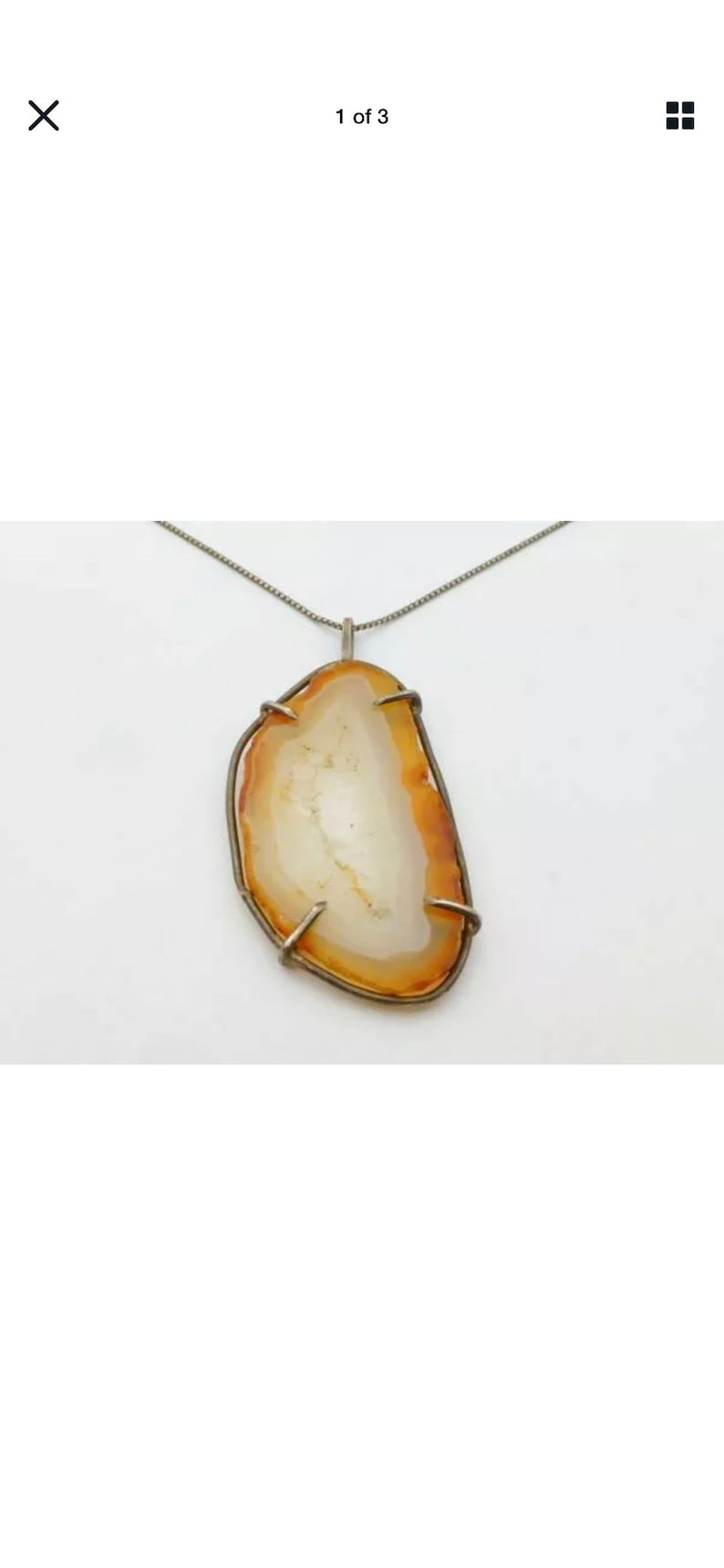 925 Sterling Silver Orange White Agate Quartz Geode Slice Pendant Chain Necklace