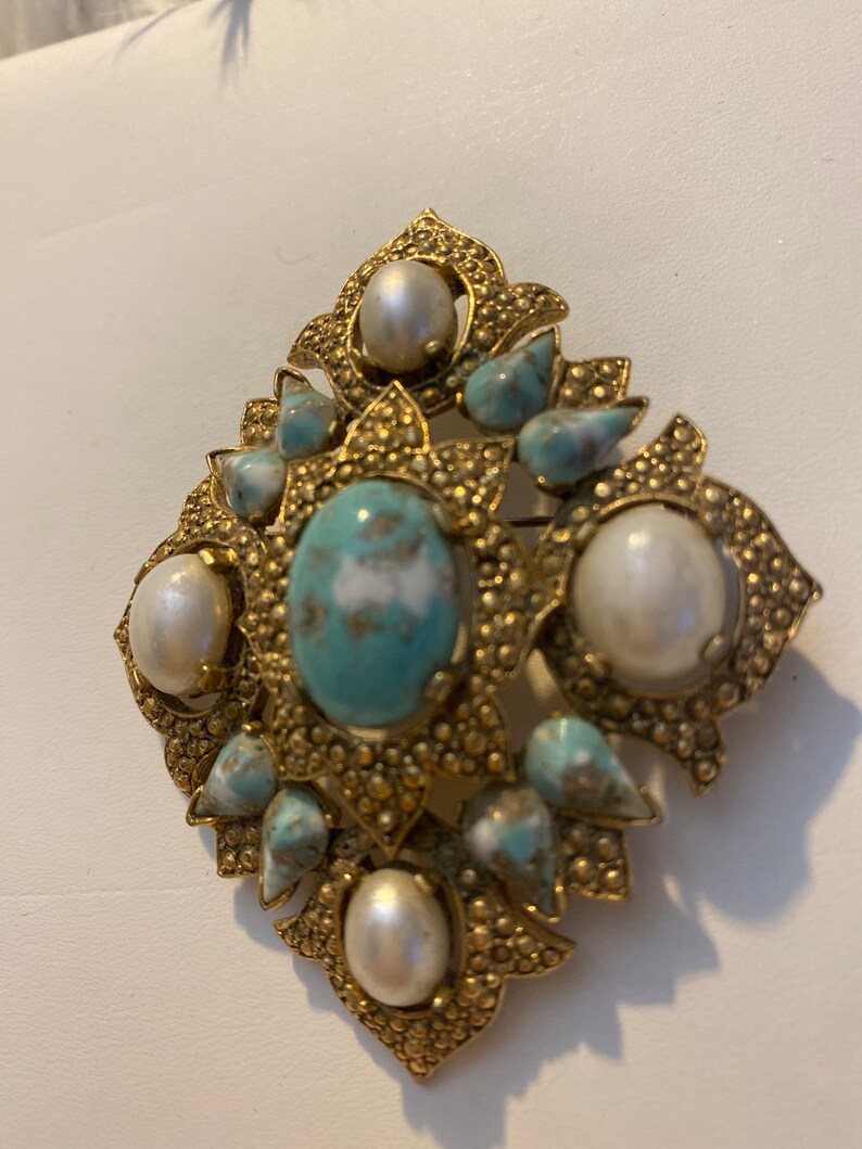 Sarah Cov Remembrance Vintage Brooch Pin Pearl Blue Rhinestone | Etsy