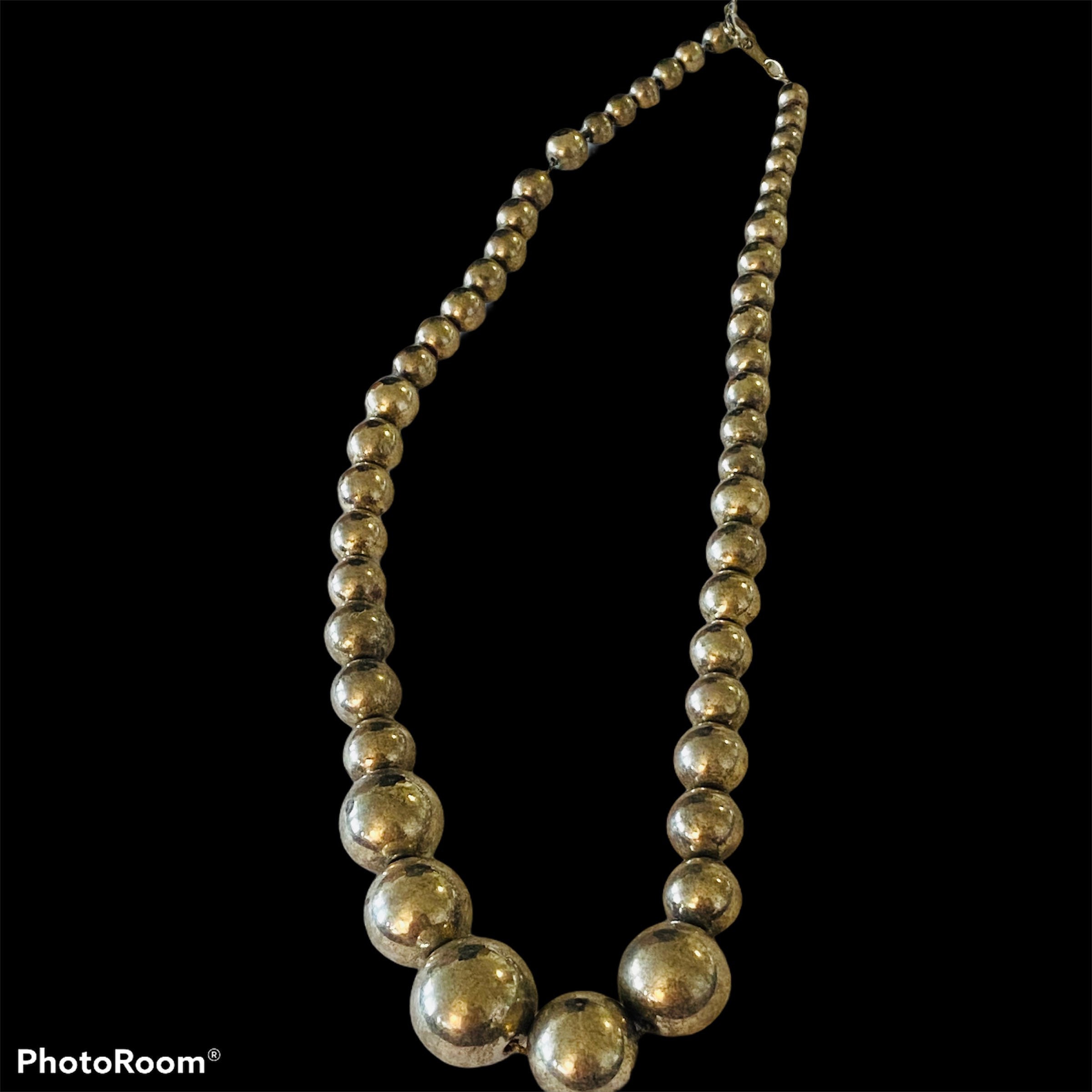 Vintage Korea Silver Tone Graduated Bead Necklace Etsy