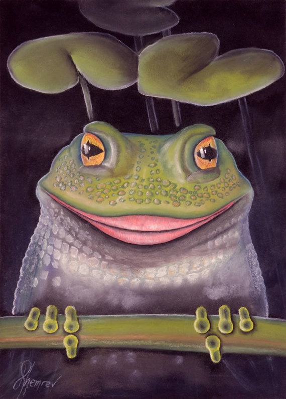Print of Smiling Green Frog With Big Pink Lips. Funny Humorous - Etsy