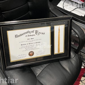 Holz-Diplom-Rahmen mit Quaste und Foto | Echt gehärtetes Glas College Degree Rahmen | Master Diploma Frame | Geschenk für bestanden