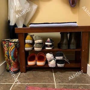 Wooden Shoe Rack Bench | Entryway Shoe Storage Organizer | Solid Wood Shoe Holder & Boot Rack with Seating | Shoe Rack Bench