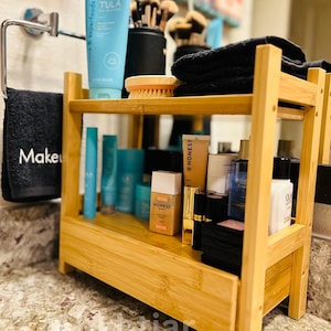 2-Tier Bamboo Bathroom Counter Organizer with Drawer