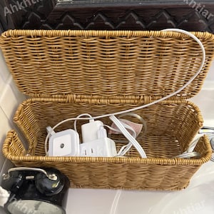 Wooden Cable Management Box with 2 Open Slots| Cord Organizer | Desk Power Cord Storage | Cable Holder | Storage Box | Hidden Storage Box