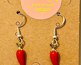 Red Hot Chilli Pepper Charm Earrings with 925 Sterling Silver earring hooks