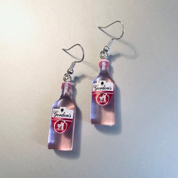 Pink Gin Bottle Earrings with 925 Sterling Silver earring hooks